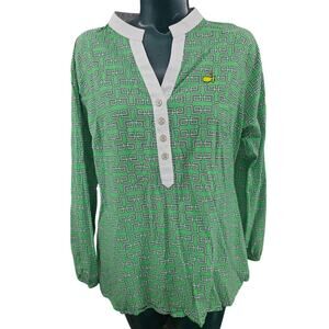 Masters Peter Millar Cut Grass Green Geometric Golf Tunic Top Women's M 3980